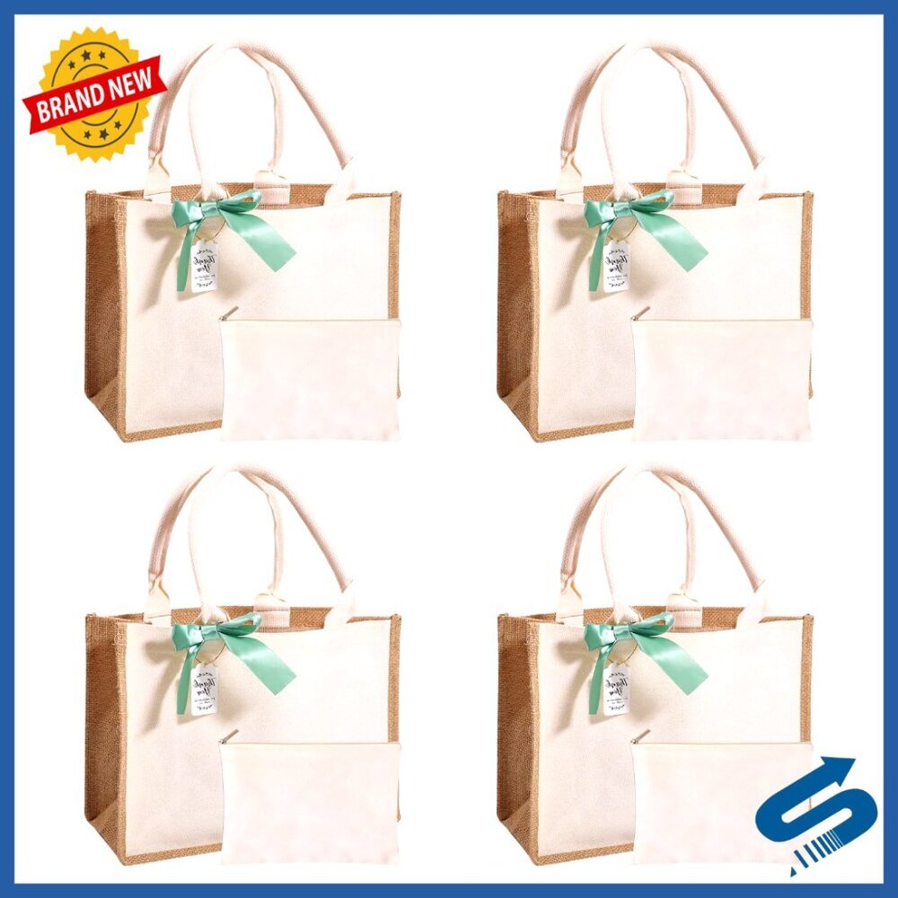 Jute Burlap Tote Bag Set Reusable Bridesmaid Gift Bags Boho Chic Wedding